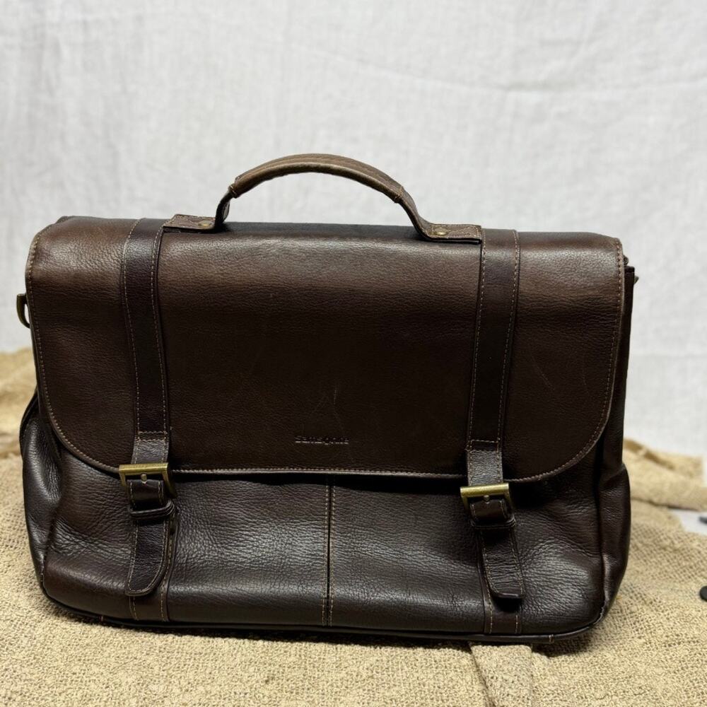 Samsonite Classic Leather Flapover Briefcase Messenger Bag Espresso Brown